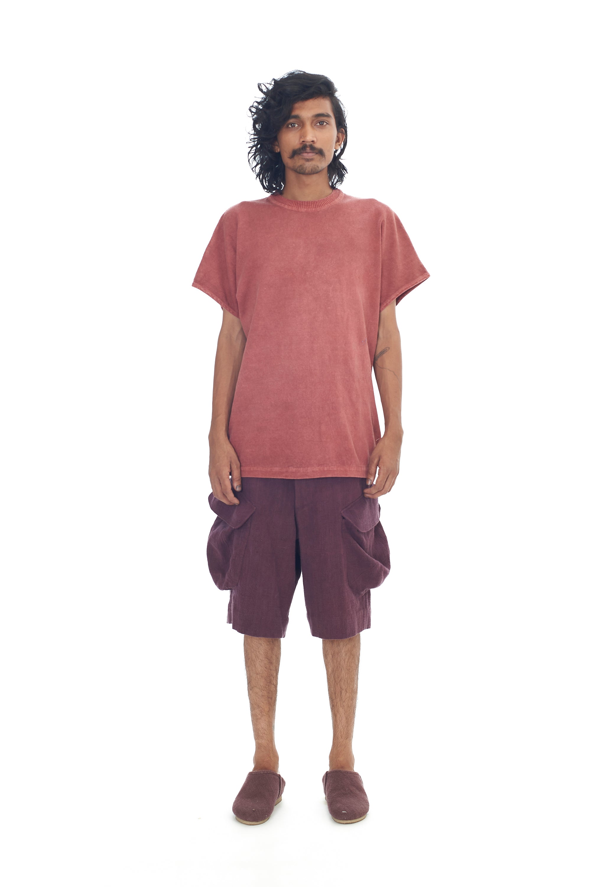 Rogue Pink Organic Cotton Relaxed Fit Knitted T-Shirt With Hand Embroidered Details