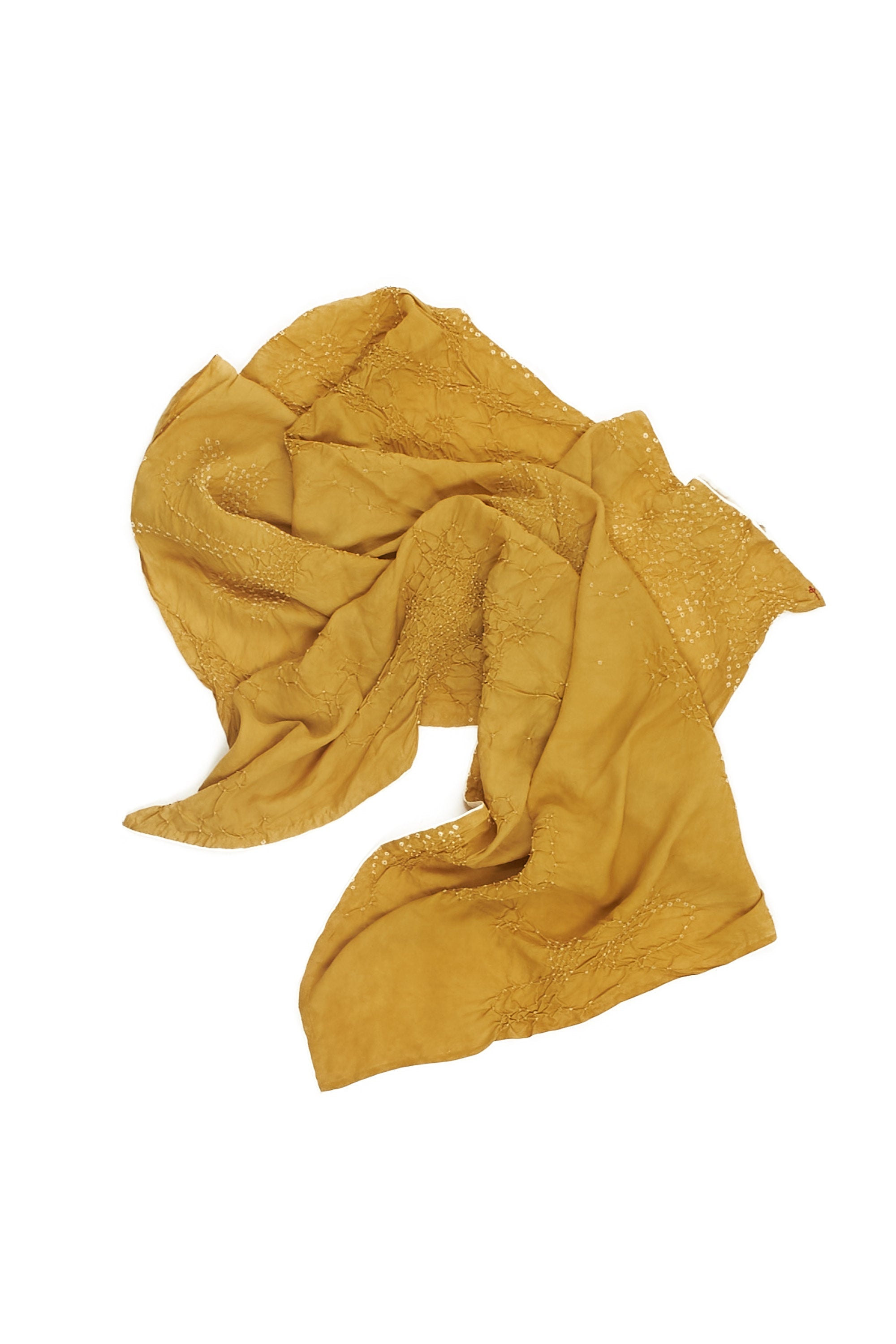 OCHER YELLOW SILK WITH BANDHANI SCARF