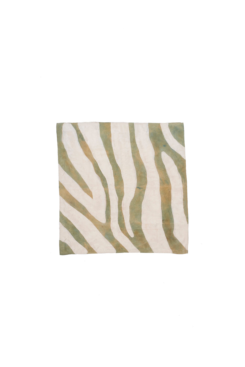 NATURAL GREEN SCREENPRINTED STRIPES SQUARE SILK SCARF