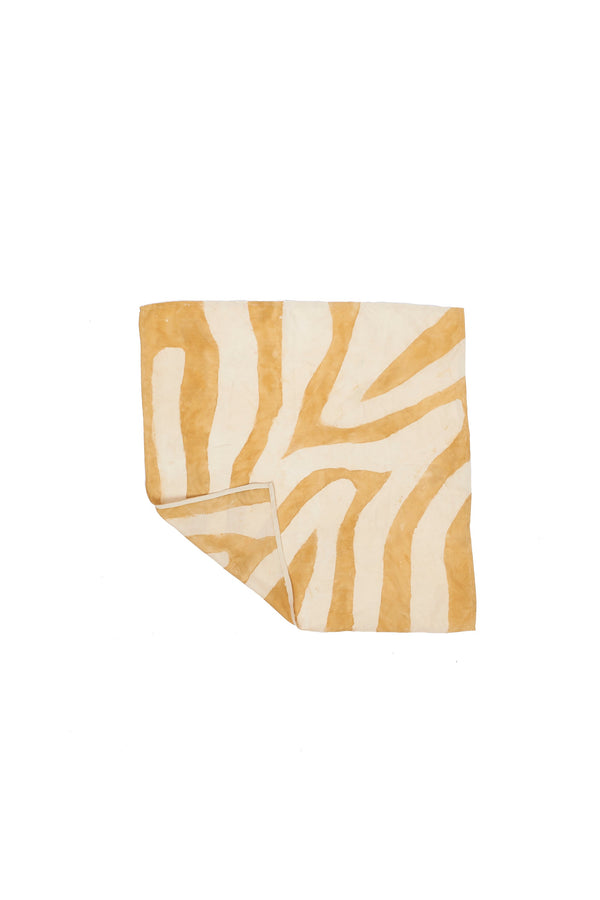 Mango Yellow Screenprinted Stripes Square Silk Scarf