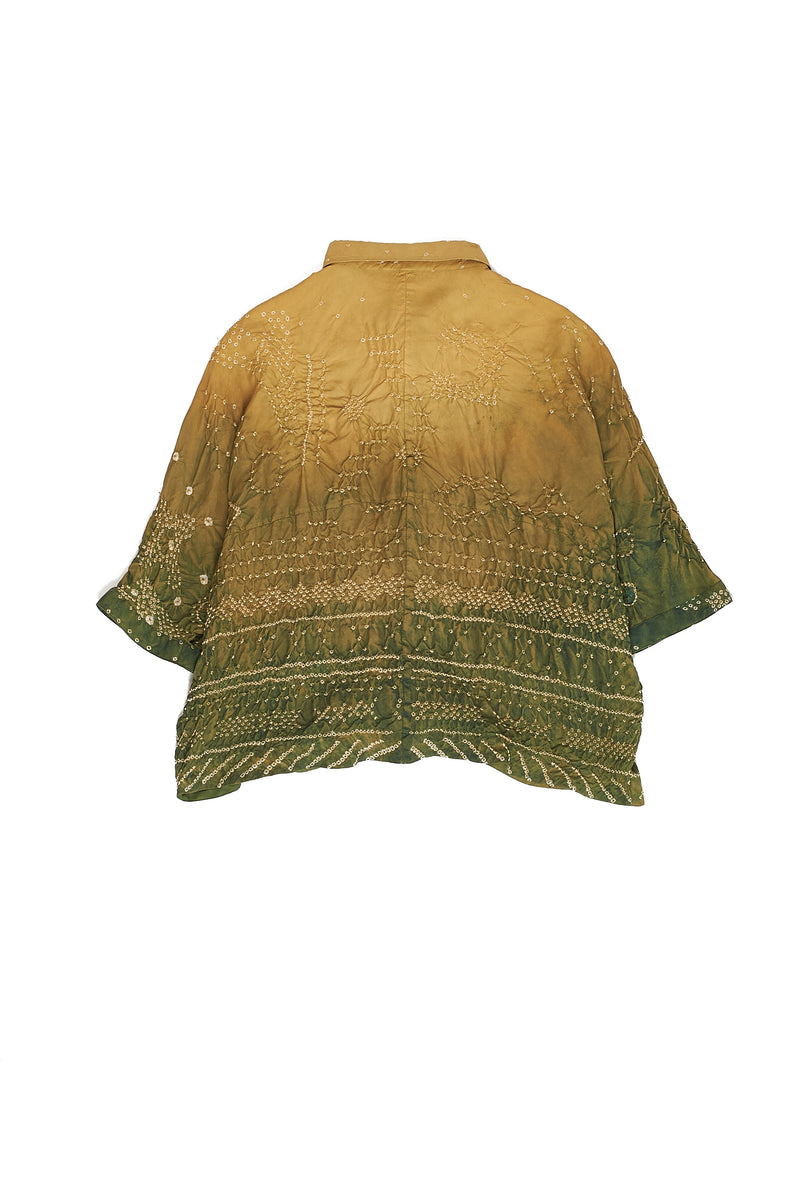Multi Coloured Dip Dyed Textured Bandhani Silk Shirt