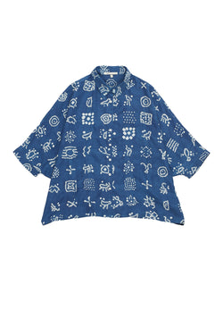 Indigo Silk Shirt Crafted With All-Over Bandhani Motifs