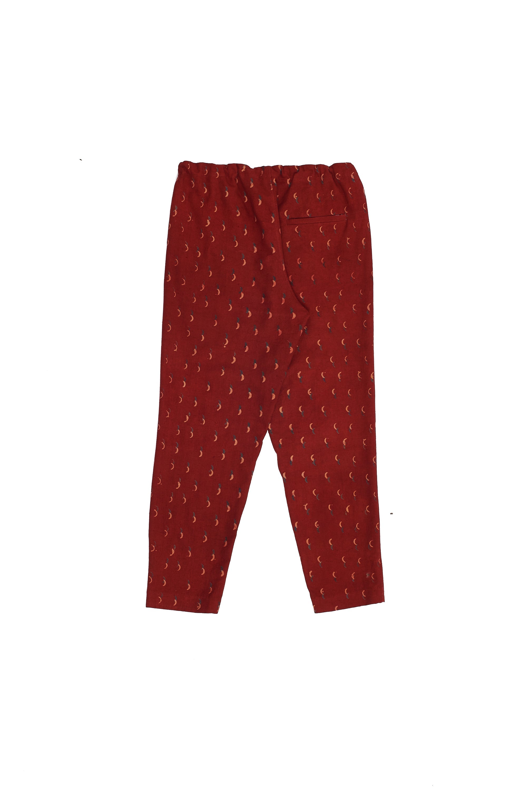 RED BLOCK PRINTED STATEMENT UNISEX TAPERED PANTS