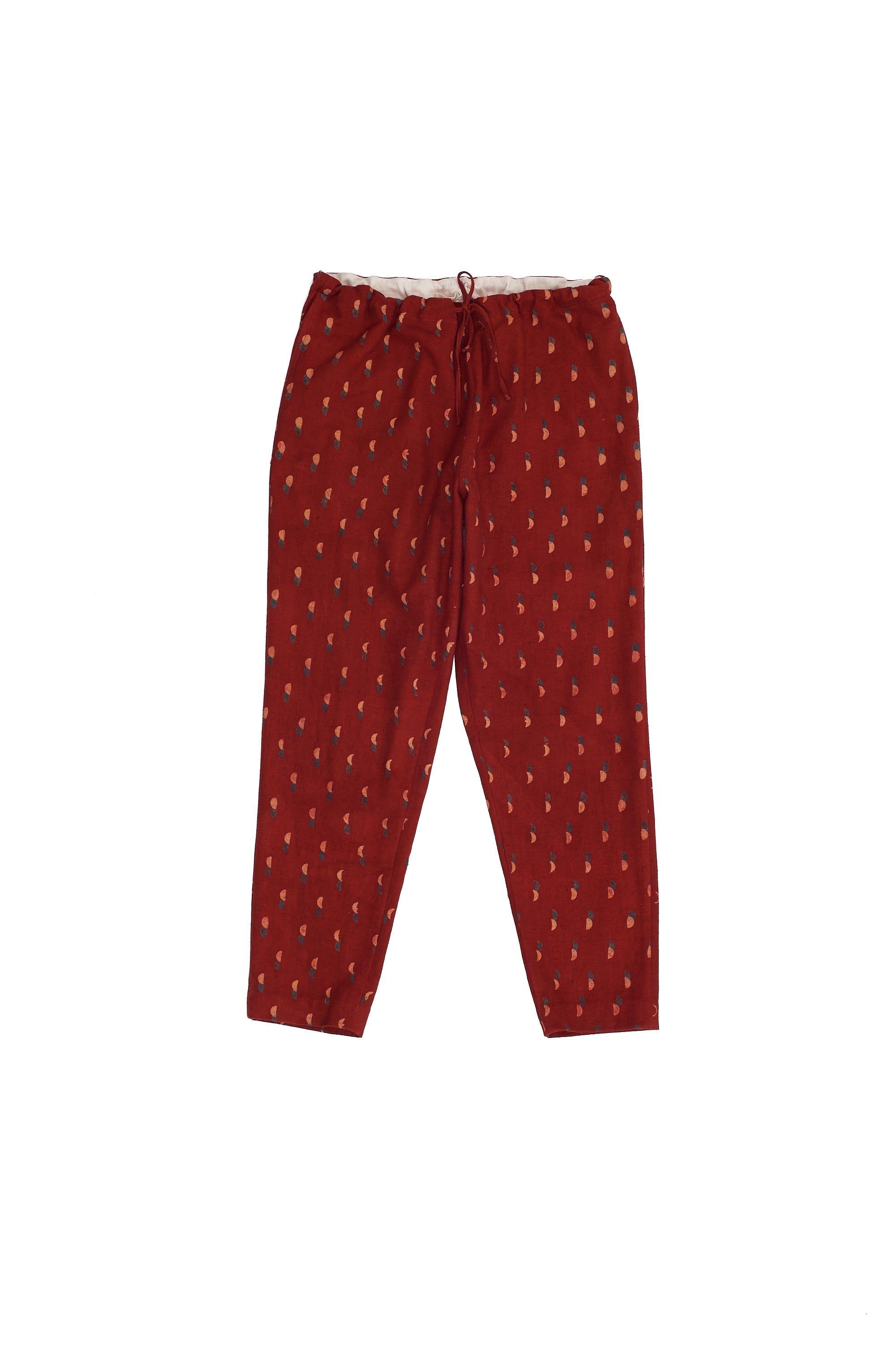 RED BLOCK PRINTED STATEMENT UNISEX TAPERED PANTS