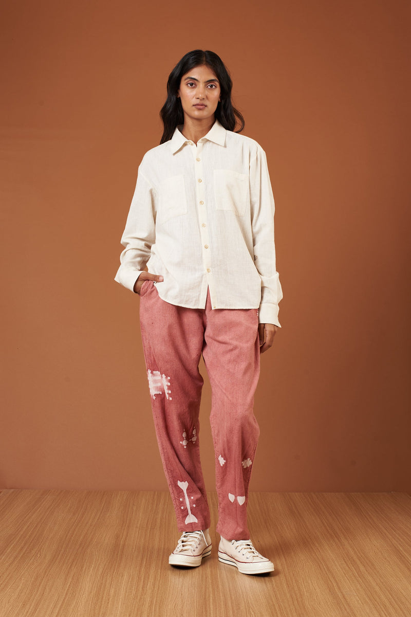 CHALK PINK SHIBORI FINE COTTON DRAWSTRING PANTS