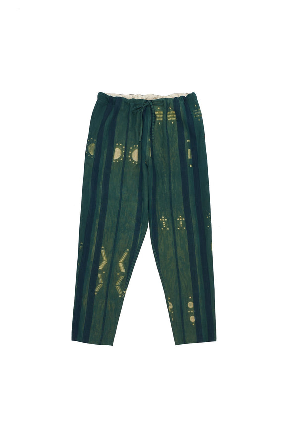 Bottle Green Shibori Soft Cotton Drawstring Pants