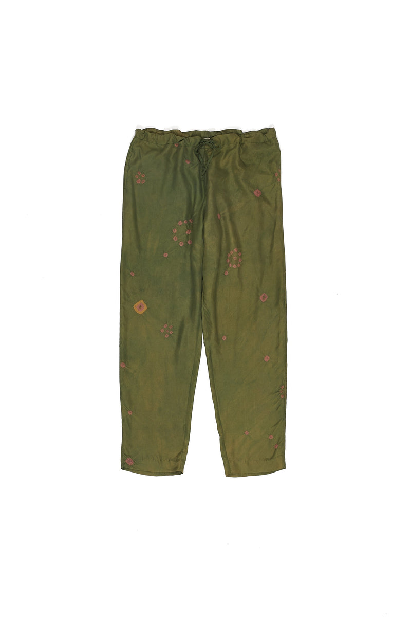 MULTICOLOR BANDHANI SILK DRAWSTRING PANTS
