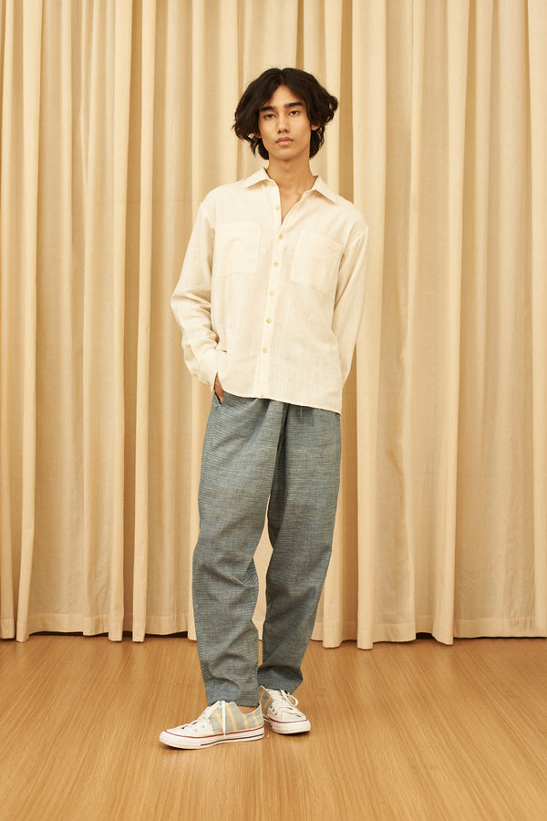 CHAMBRAY COMFORT FIT DRAWSTRING TAPERED PANTS