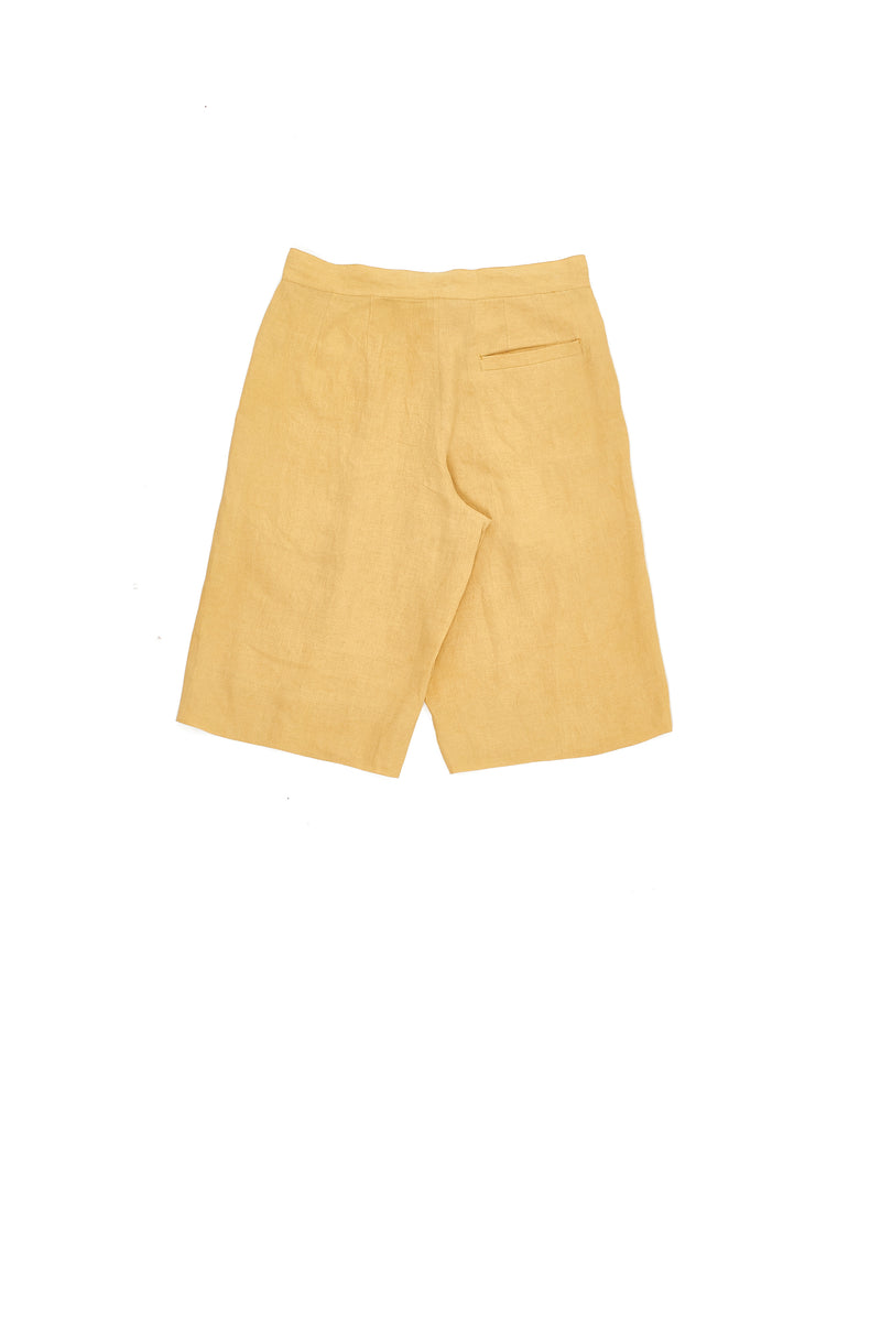 Ochre Yellow Linen Relaxed Fit Shorts