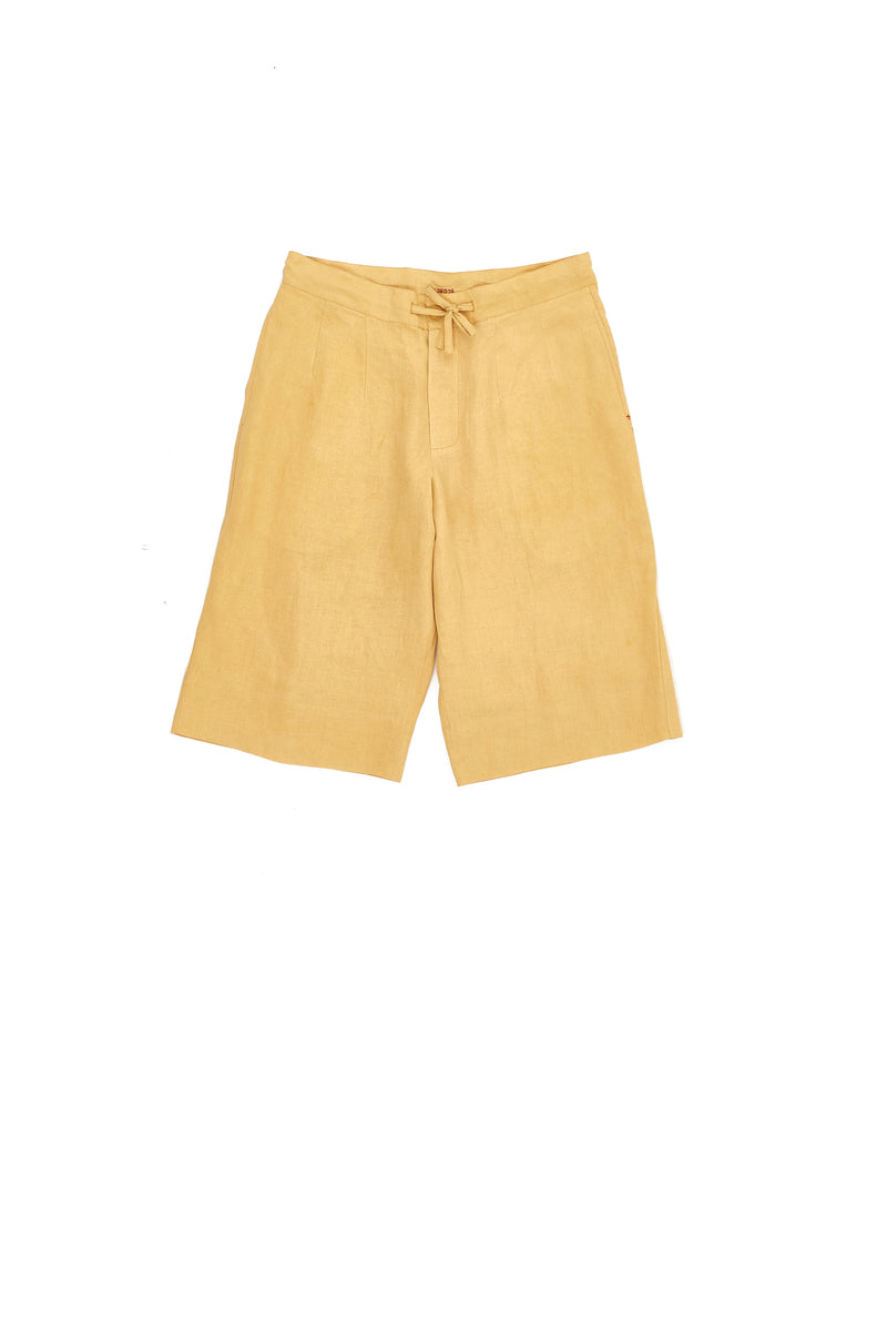 Ochre Yellow Linen Relaxed Fit Shorts
