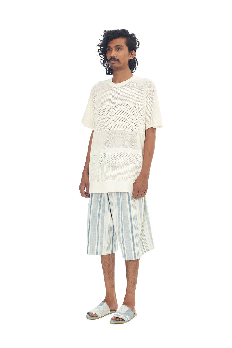 Indigo Striped Organic Cotton Relaxed Fit Shorts