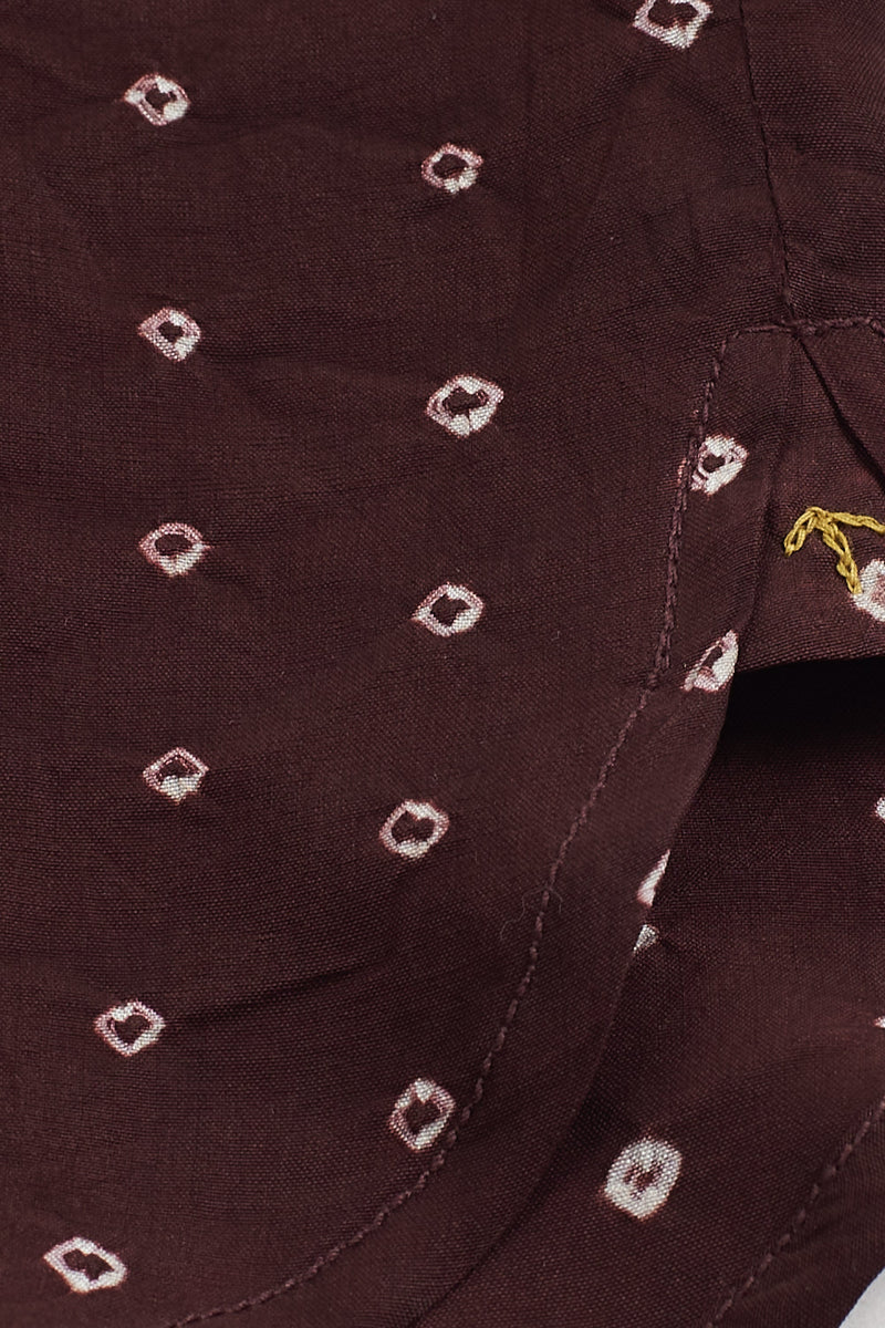 BURNT UMBER ALL OVER BANDHANI SOFT SILK TOP