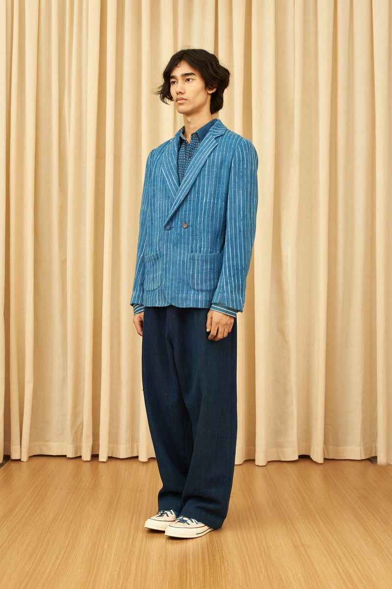 INDIGO BLOCK PRINTED COTTON SARTORIAL JACKET