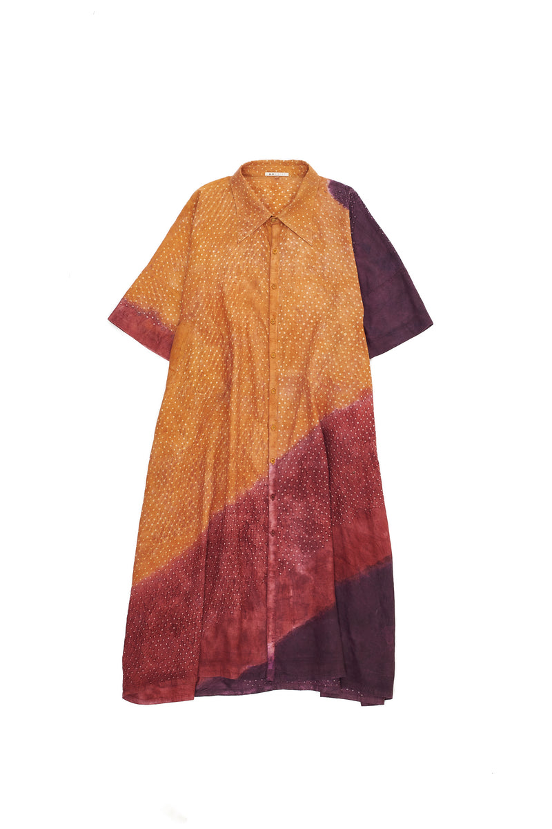Oversized Color Block Kaftan Shirt Featuring Miniature Bandhani