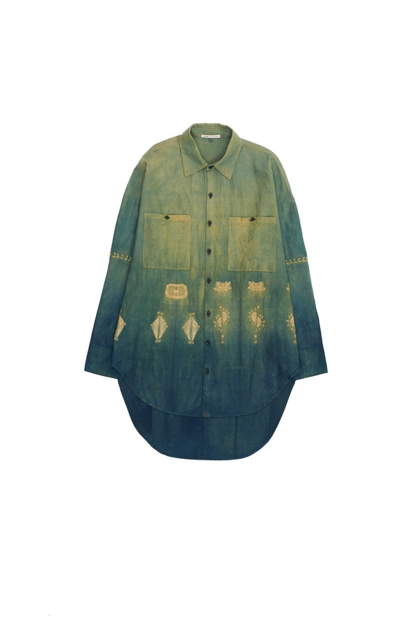 Bottle Green Gradient Shibori Statement Oversized Shirt