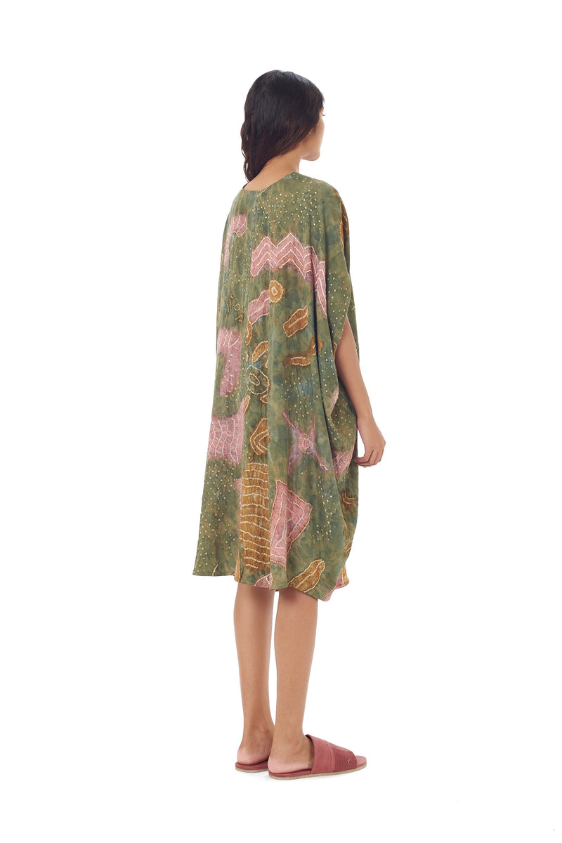 Statement Multi Colour Handpainted Silk Drape Dress Crafted With Bandhani