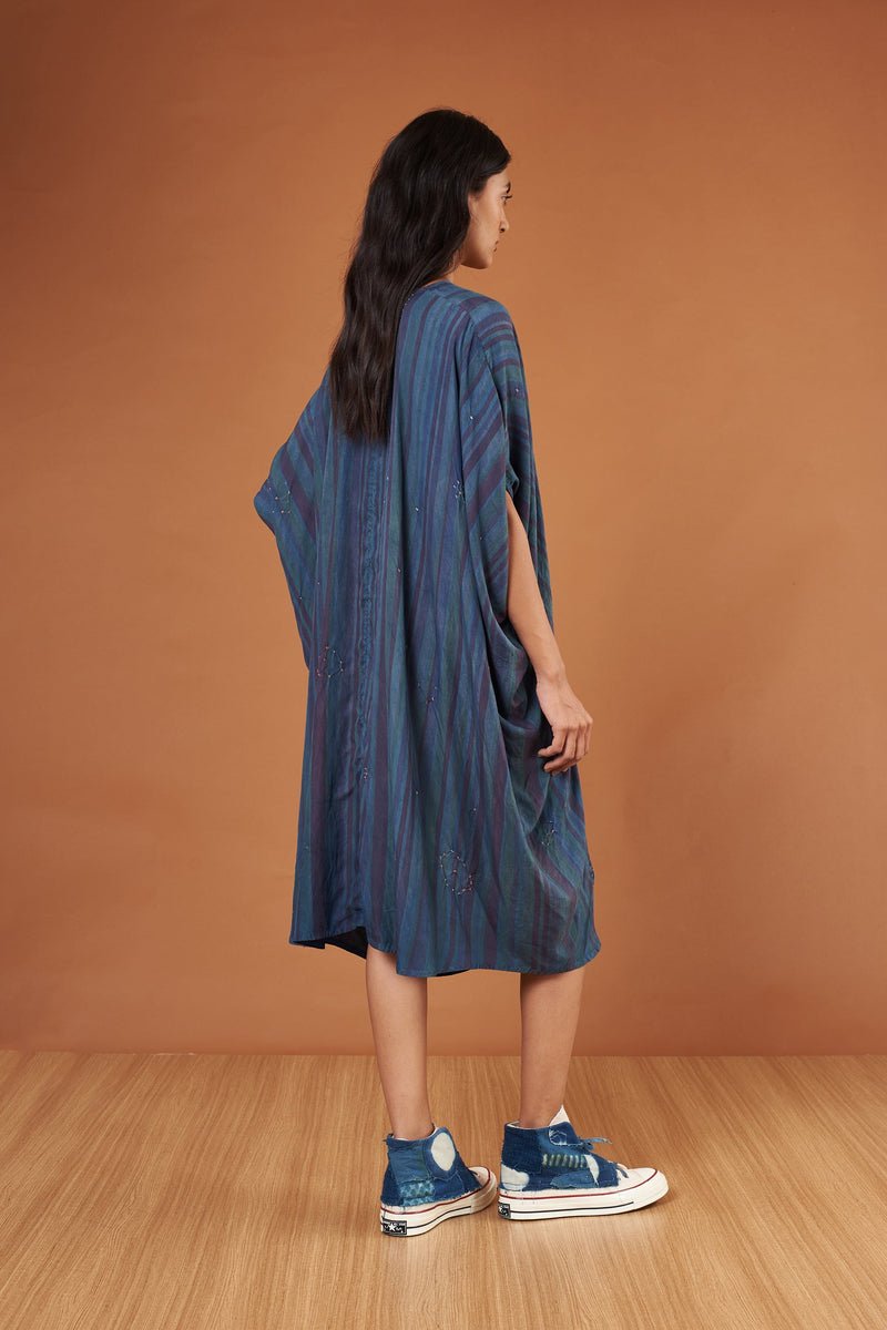 Indigo Bandhani Silk Draped Dress