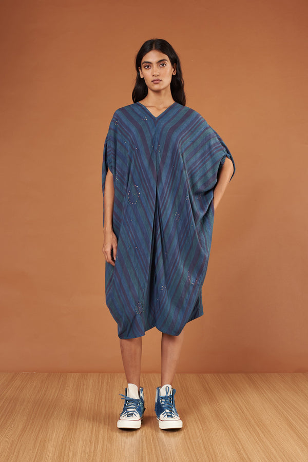 Indigo Bandhani Silk Draped Dress