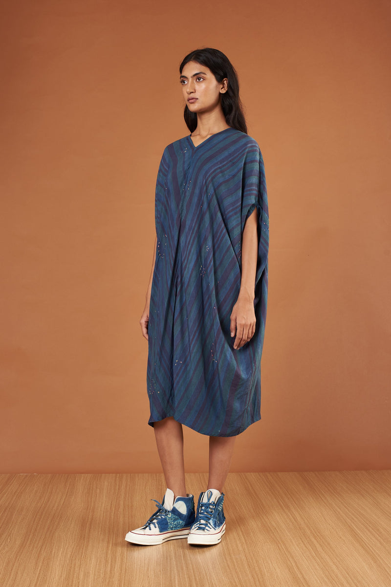 Indigo Bandhani Silk Draped Dress