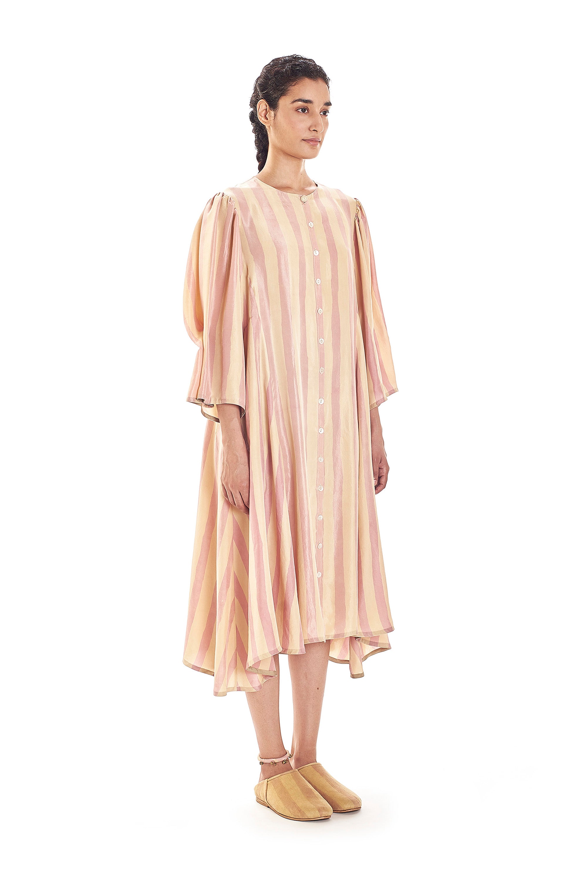 HANDPAINTED TUCK PLEATED SILK DRESS