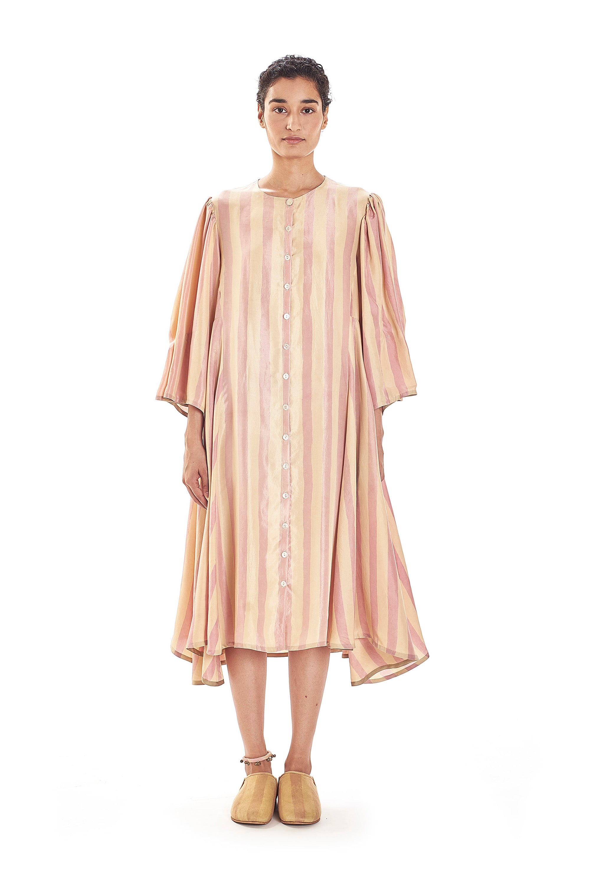 HANDPAINTED TUCK PLEATED SILK DRESS