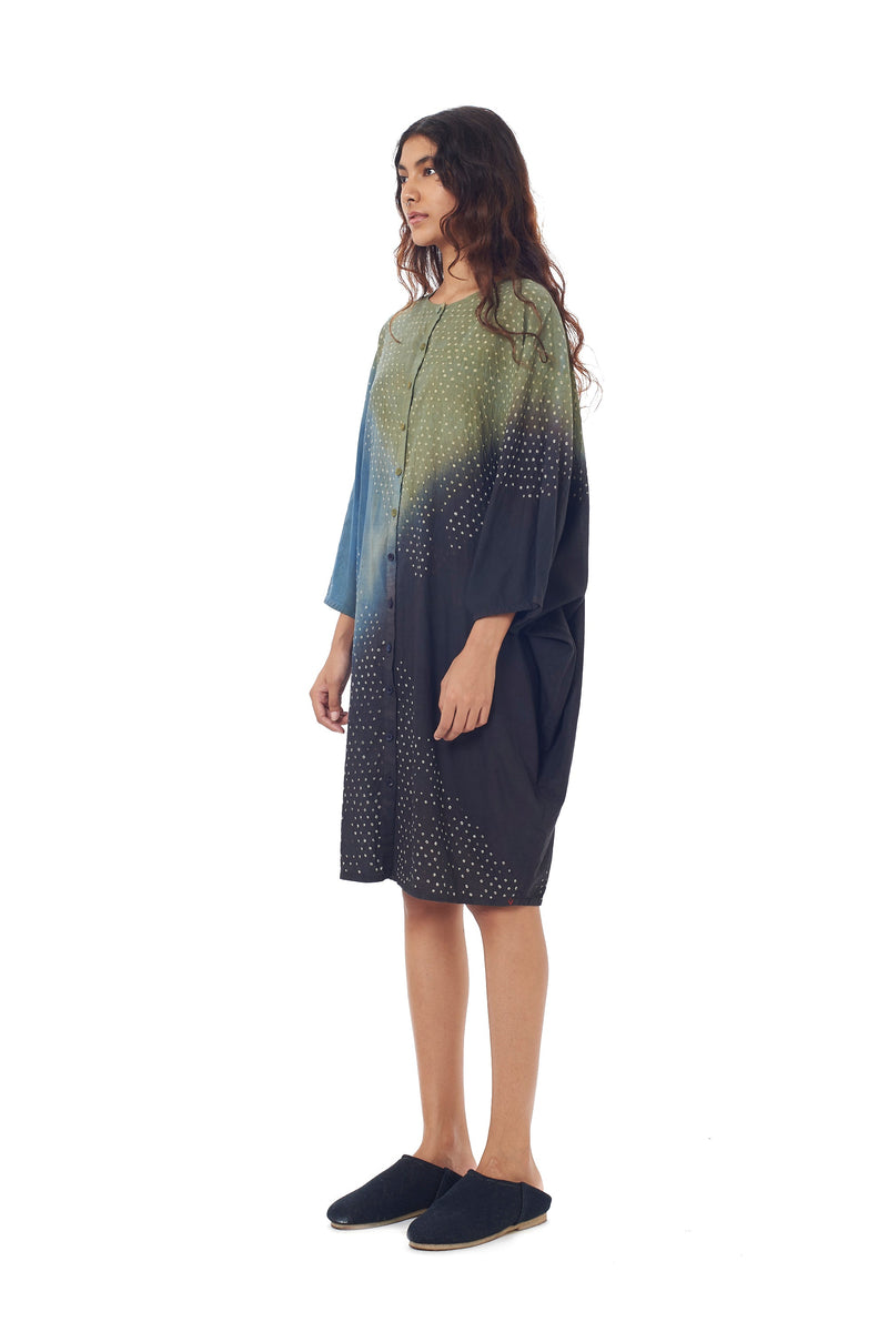 Midnight Indigo Colour Blocked Dress Featuring Miniature Bandhani