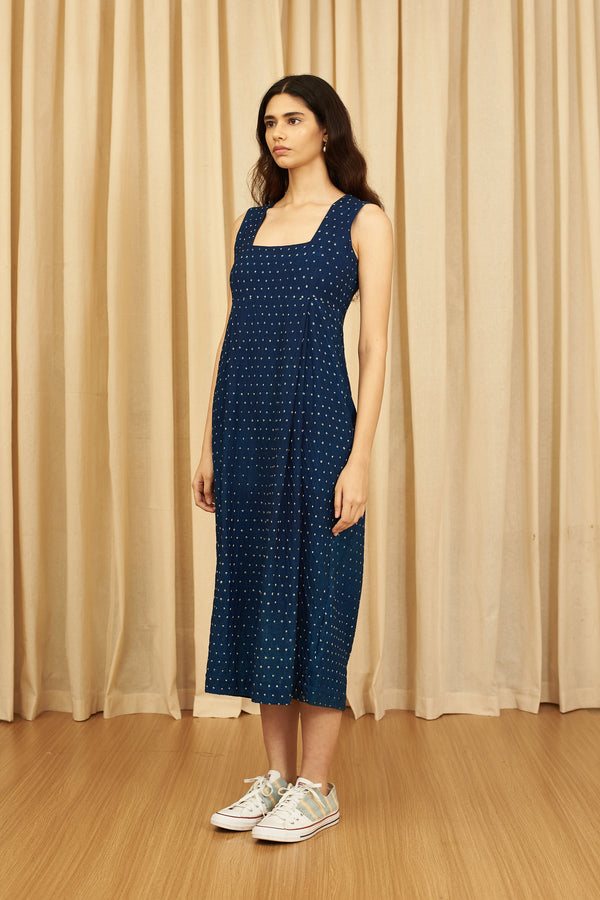 Indigo All Over Bandhani Pleated Dress