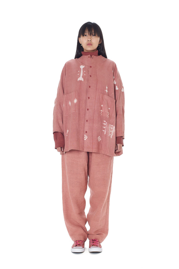 CHALK PINK SHIBORI FINE COTTON OVERSIZED JACKET