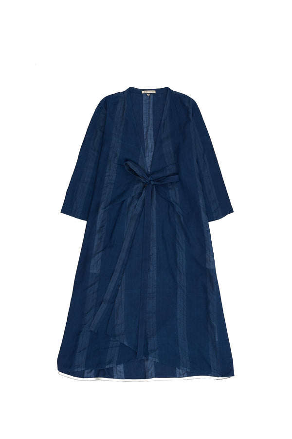 INDIGO YARN DYED WRAP DRESS