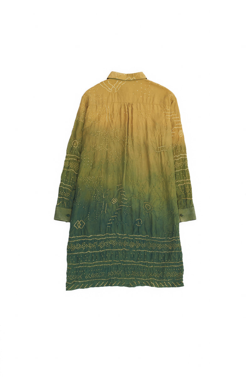 Gradiant Green Bandhani Button Down Silk Dress