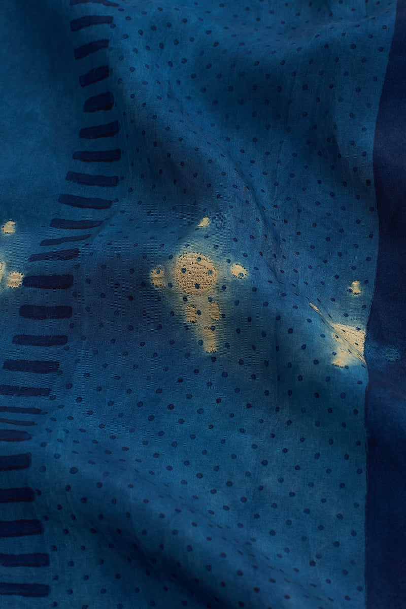 INDIGO BLOCK PRINTED & SHIBORI SOFT SILK SHIRT