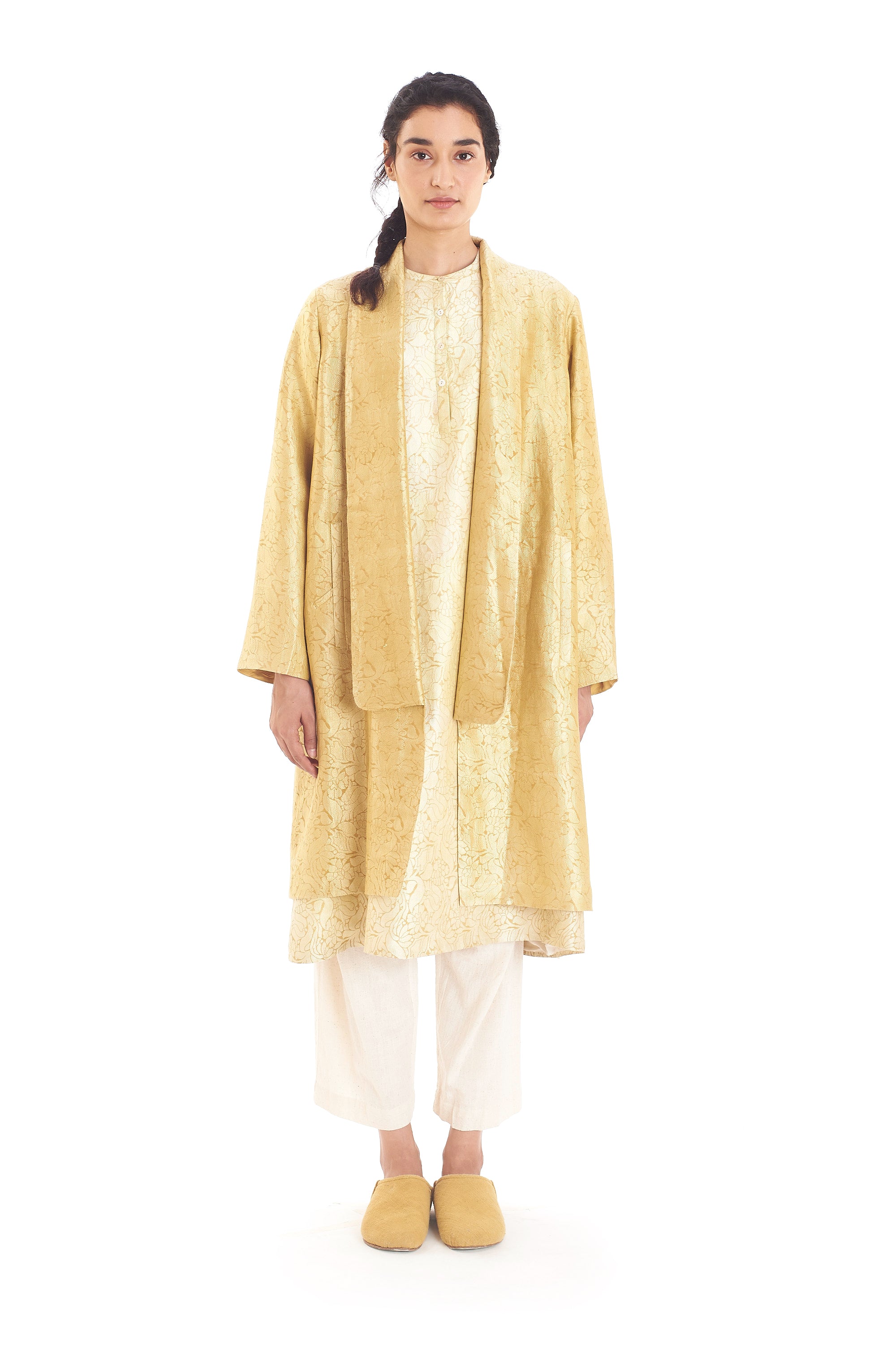 OCHRE YELLOW SILK SHAWL JACKET