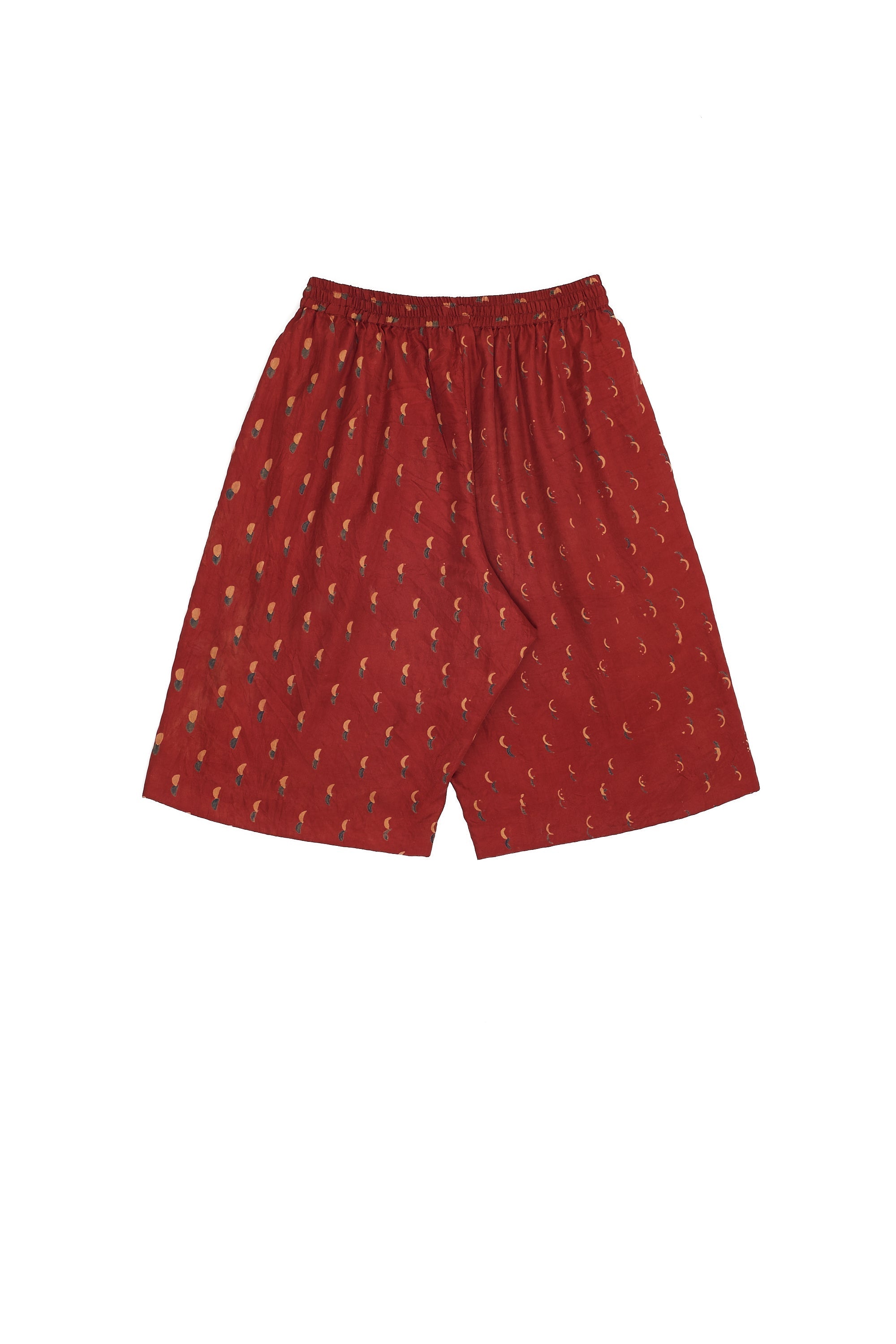 RED BLOCK PRINTED STATEMENT SILK SHORTS