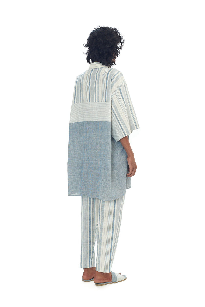 Ungendered Oversize Organic Cotton Yarn Dye Patchwork Summer Shirt