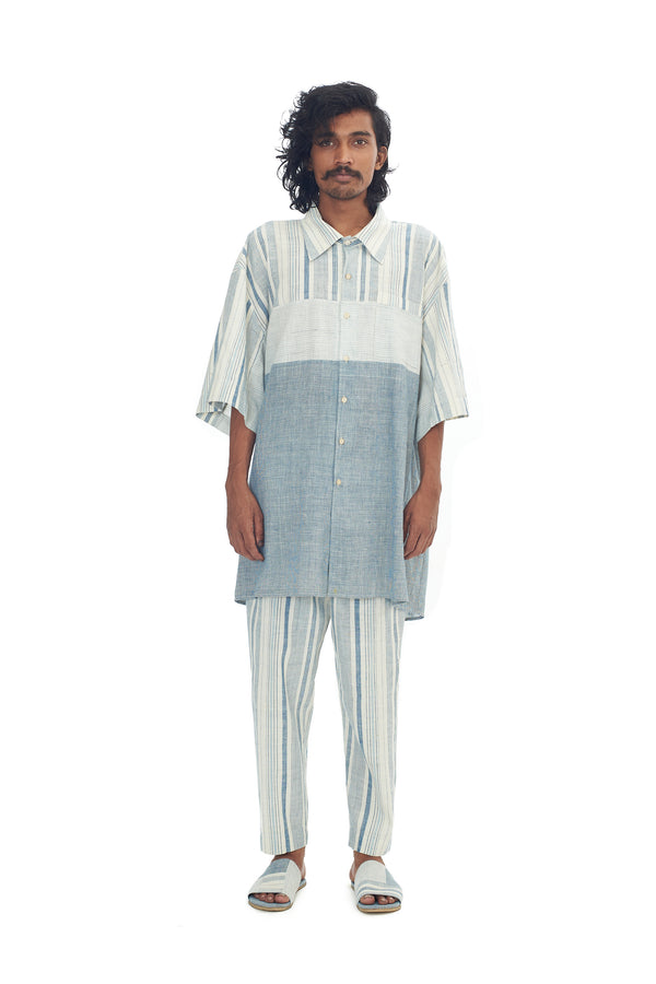 Ungendered Oversize Organic Cotton Yarn Dye Patchwork Summer Shirt