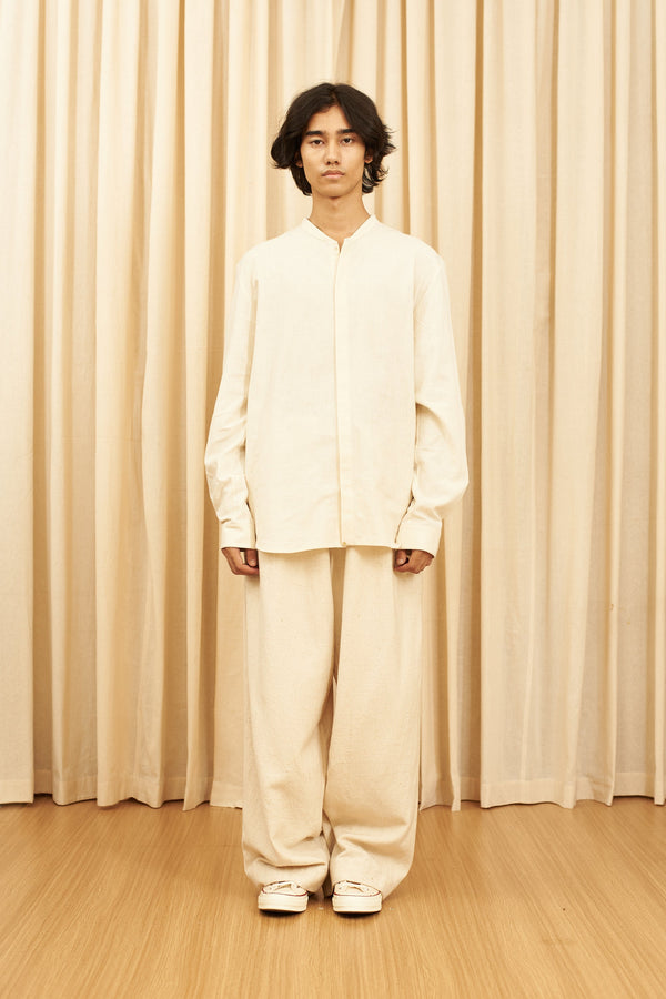 ECRU WIDE-LEG ORGANIC COTTON TROUSERS